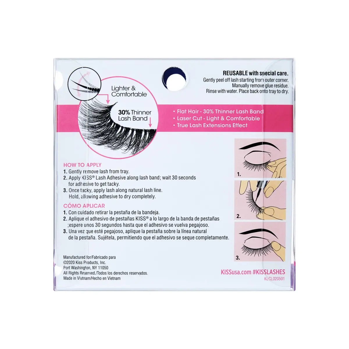 KISS Lash Couture LuXtensions False Eyelashes, Royal Satin, 1 Pair, 10mm Flat Lash | Natural Look Reusable D/C/J Curl Mix - view 9