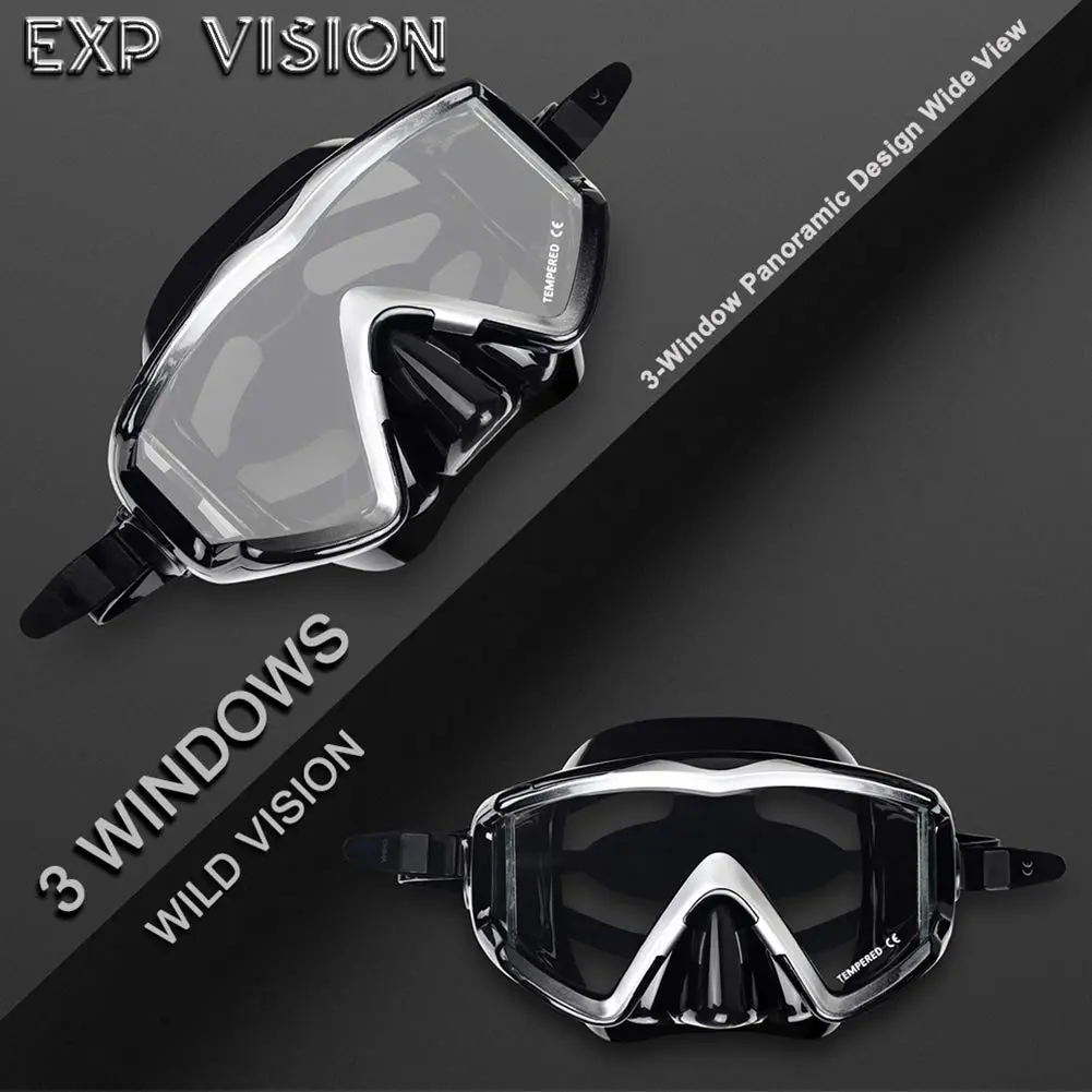 EXP VISION Pano 3 Window Scuba Diving Mask, Tempered Glass Snorkel Mask 260 ml (0.26 kg) | Wide View Anti-Fog Swim Mask - view 4