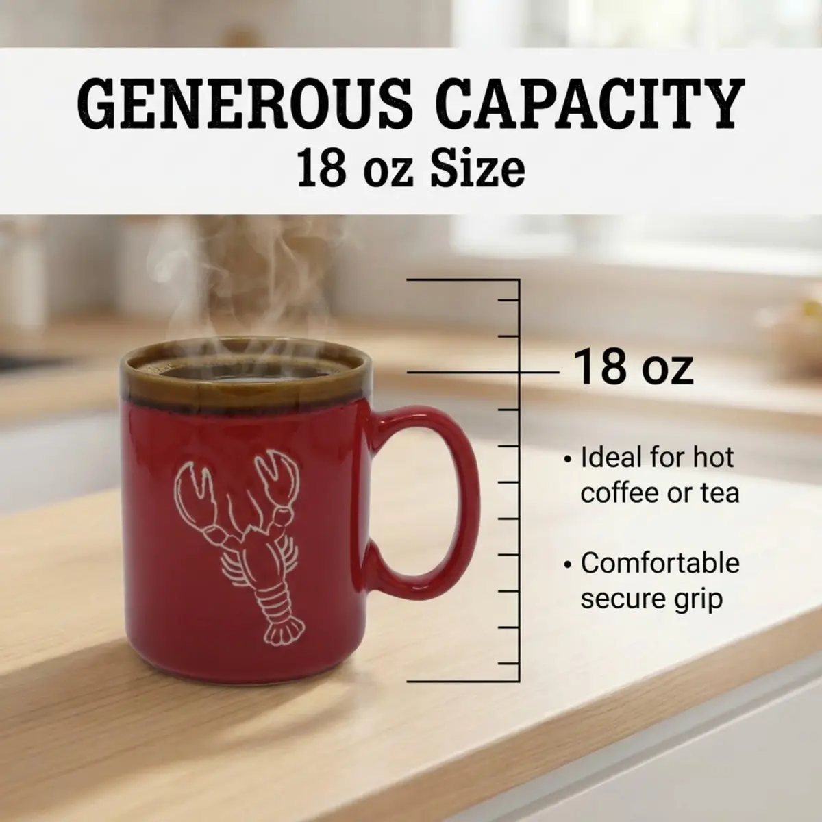 Cape Shore 18oz Hand Glazed Stoneware Mug with Lobster Design | Nautical Coffee Mug for Daily Use - view 6