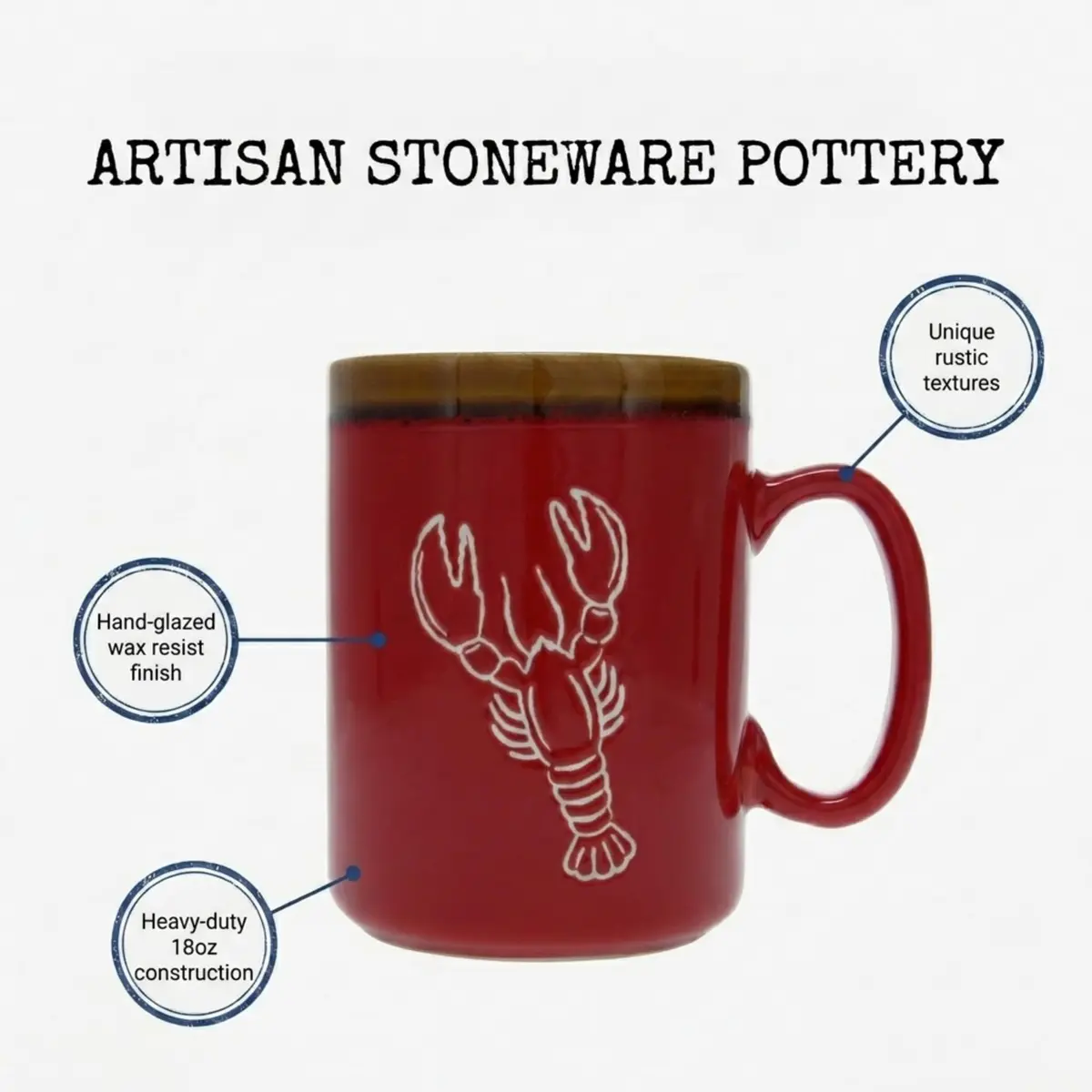 Cape Shore 18oz Hand Glazed Stoneware Mug with Lobster Design | Nautical Coffee Mug for Daily Use - view 3