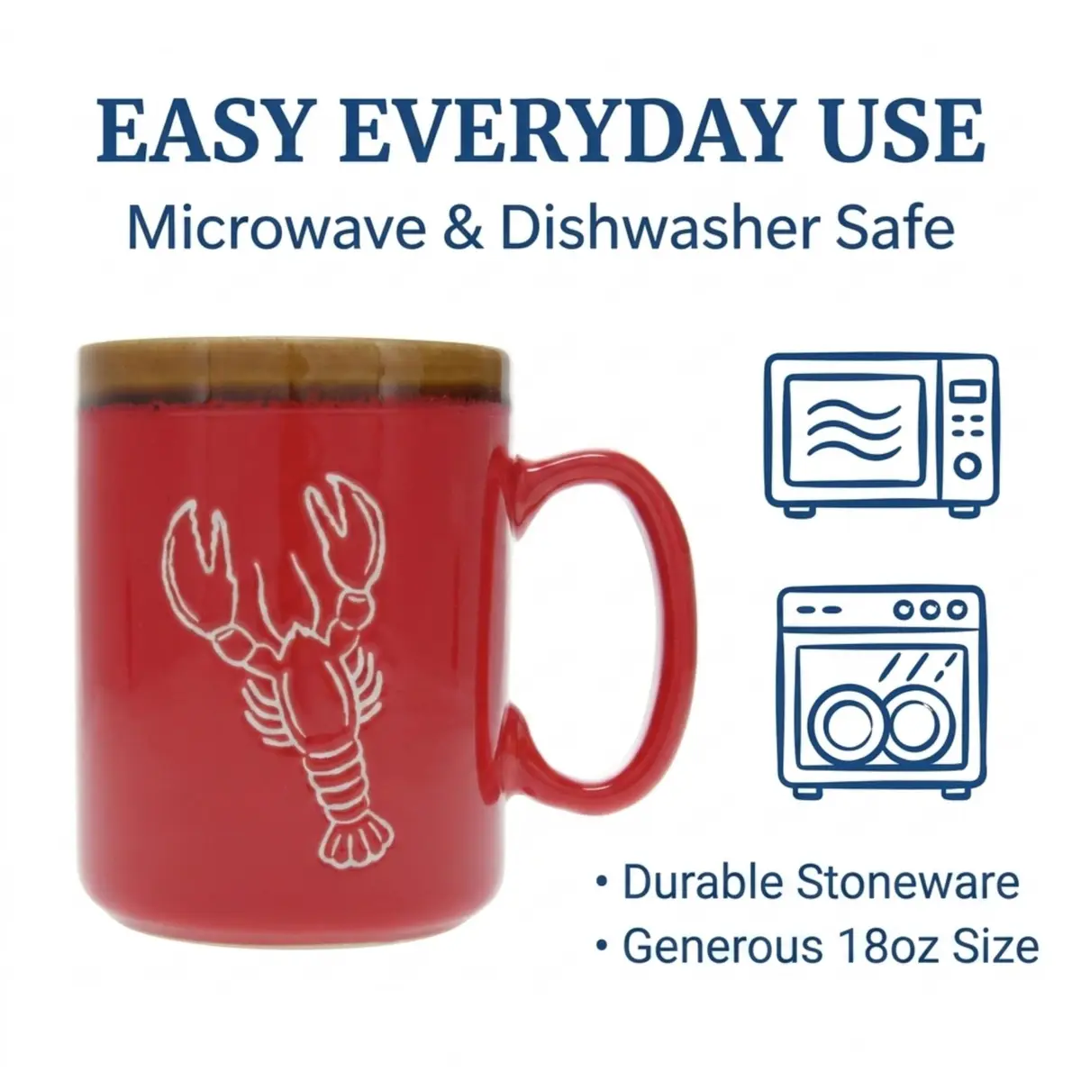 Cape Shore 18oz Hand Glazed Stoneware Mug with Lobster Design | Nautical Coffee Mug for Daily Use - view 4