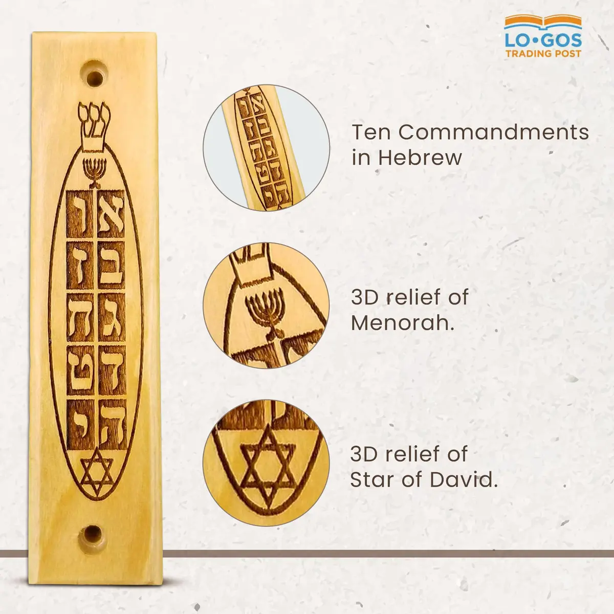 Logos Trading Post Olive Wood Mezuzah with Prayer Scroll | Handcrafted Religious Wall Decor from Israel - view 4