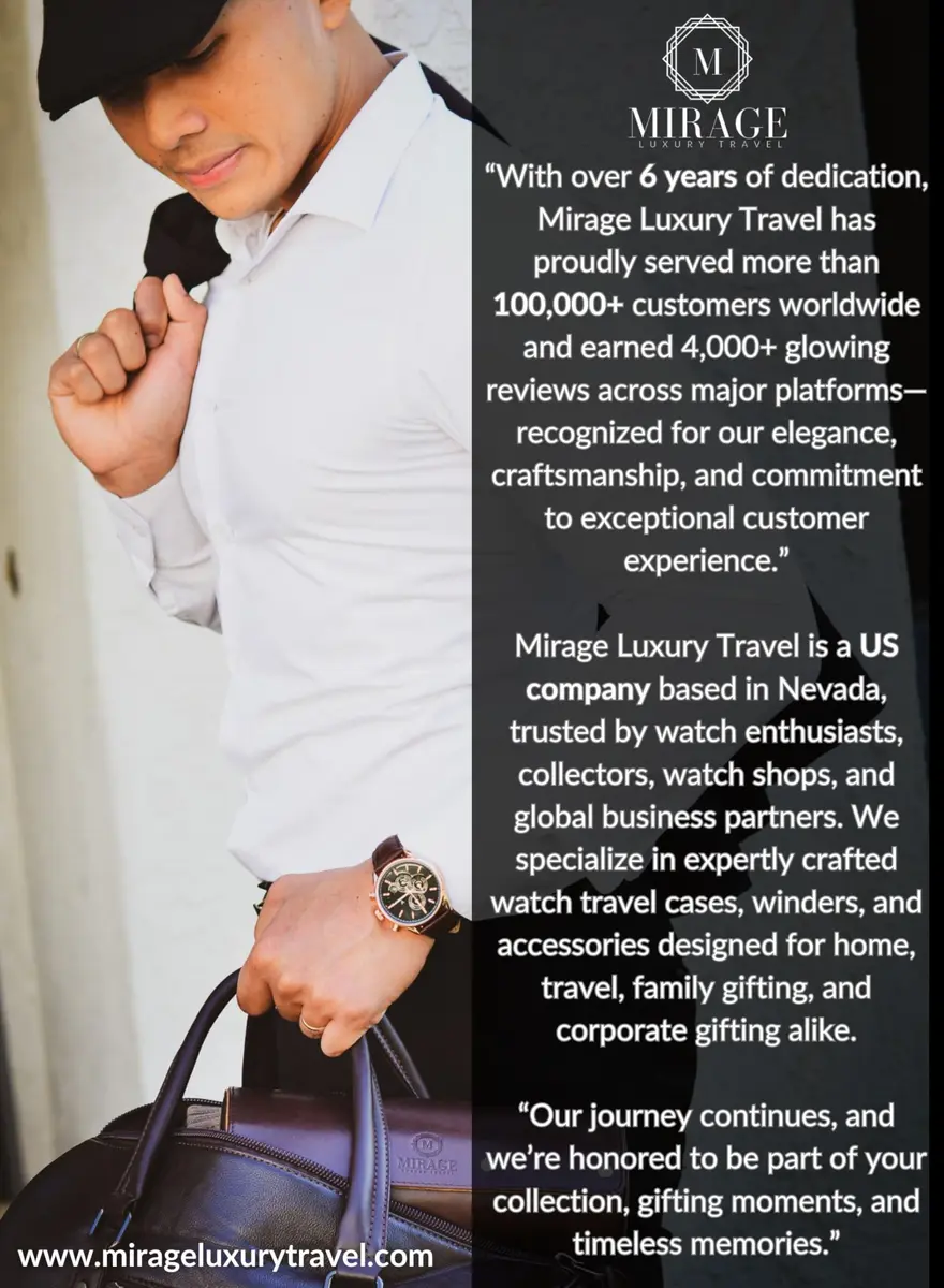 M Mirage Luxury Travel Watch Roll Case for Men, 3-Slot Watch Organizer & Display | Black Leather - view 8