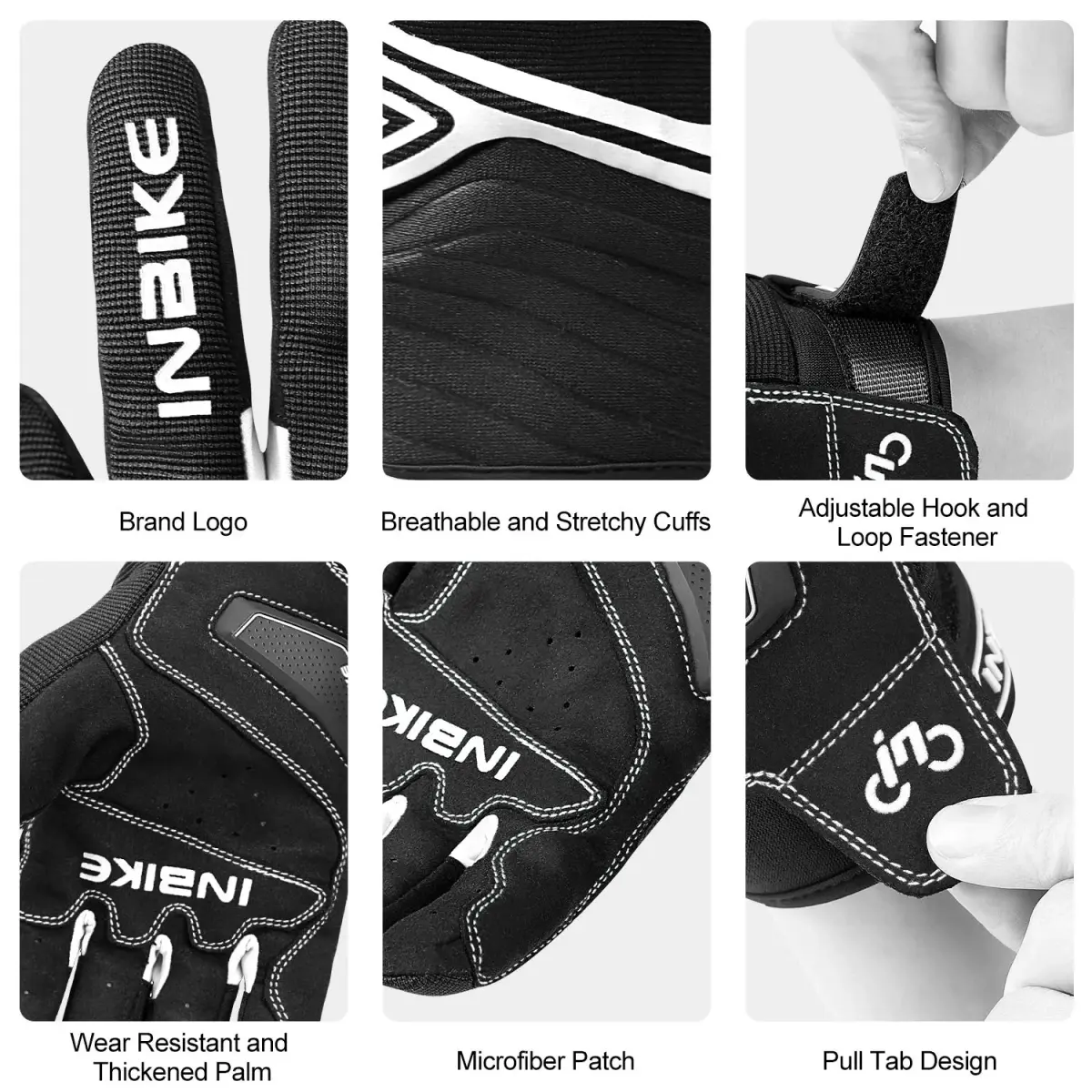 INBIKE Breathable Mesh Motorcycle Riding Gloves with Touchscreen & TPR Palm Pad, Black/White, Small | Lightweight & Flexible for Summer - view 5