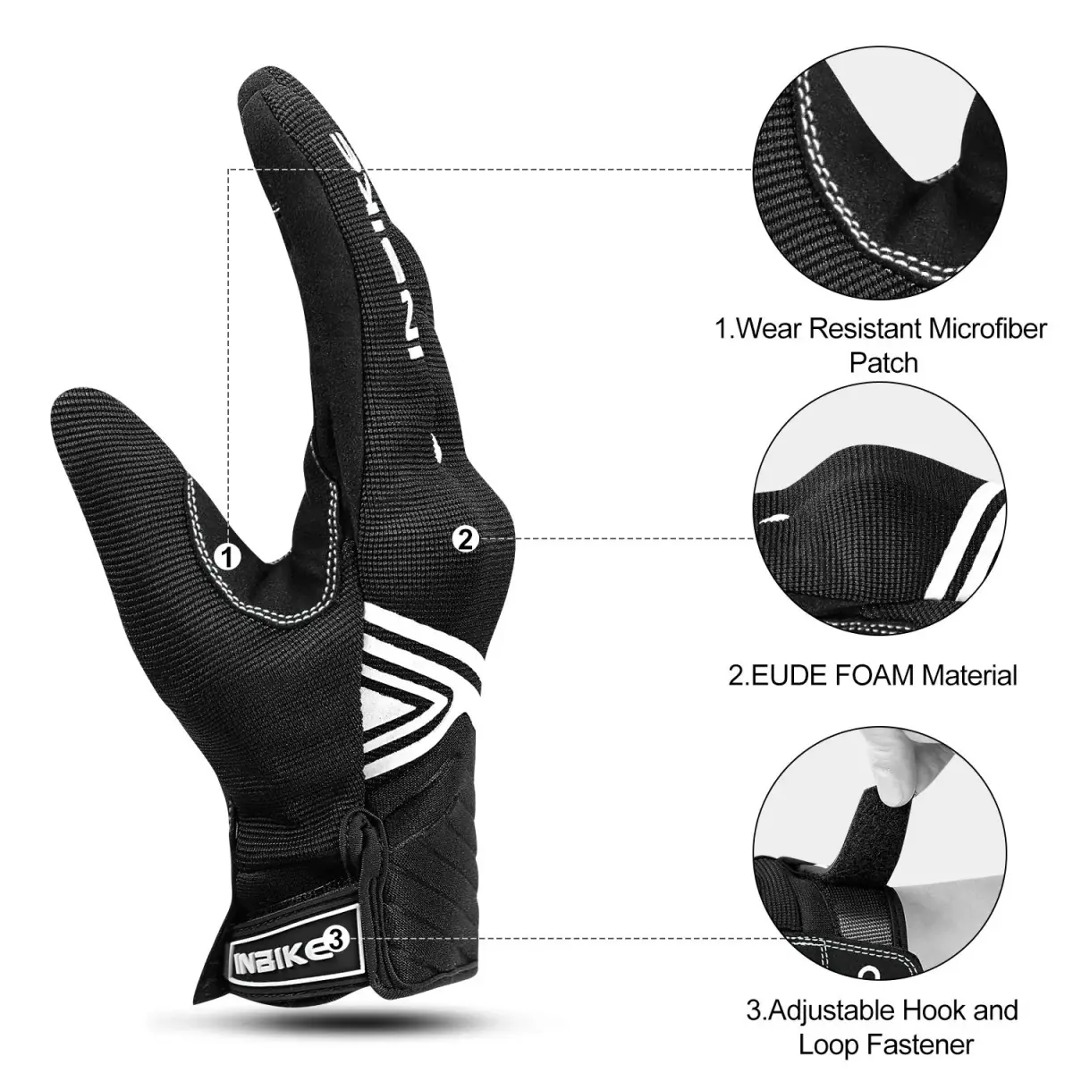 INBIKE Breathable Mesh Motorcycle Riding Gloves with Touchscreen & TPR Palm Pad, Black/White, Small | Lightweight & Flexible for Summer - view 3