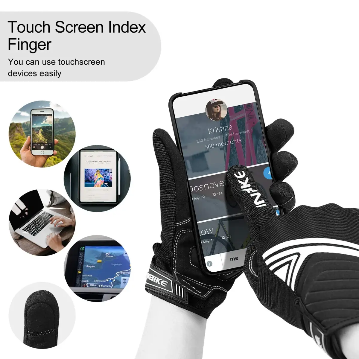 INBIKE Breathable Mesh Motorcycle Riding Gloves with Touchscreen & TPR Palm Pad, Black/White, Small | Lightweight & Flexible for Summer - view 4