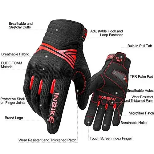 INBIKE Red Breathable Mesh Motorcycle Gloves with TPR Palm Pad & Touchscreen - X-Large - view 2