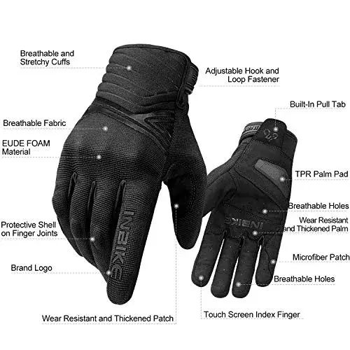 INBIKE Black Medium Breathable Mesh Motorcycle Gloves with TPR Palm Pad & Touchscreen - view 2