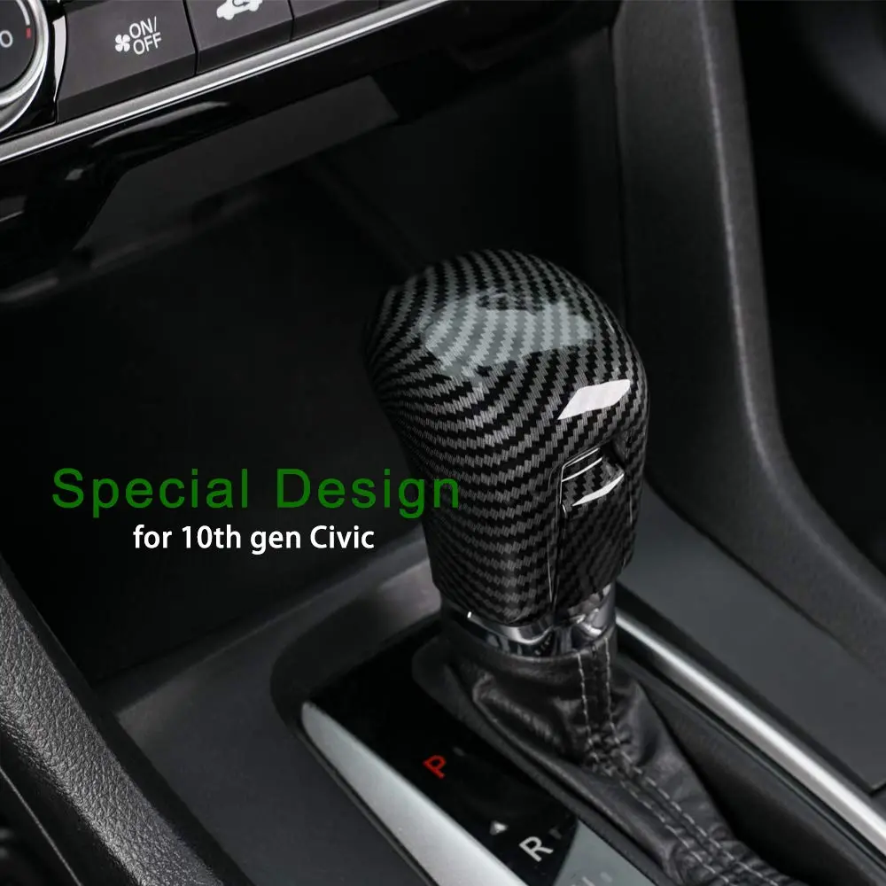 Thenice CVT Gear Shifting Knob Cover for Honda Civic 2016-2021 | Carbon Fiber Style, Easy Install - view 4