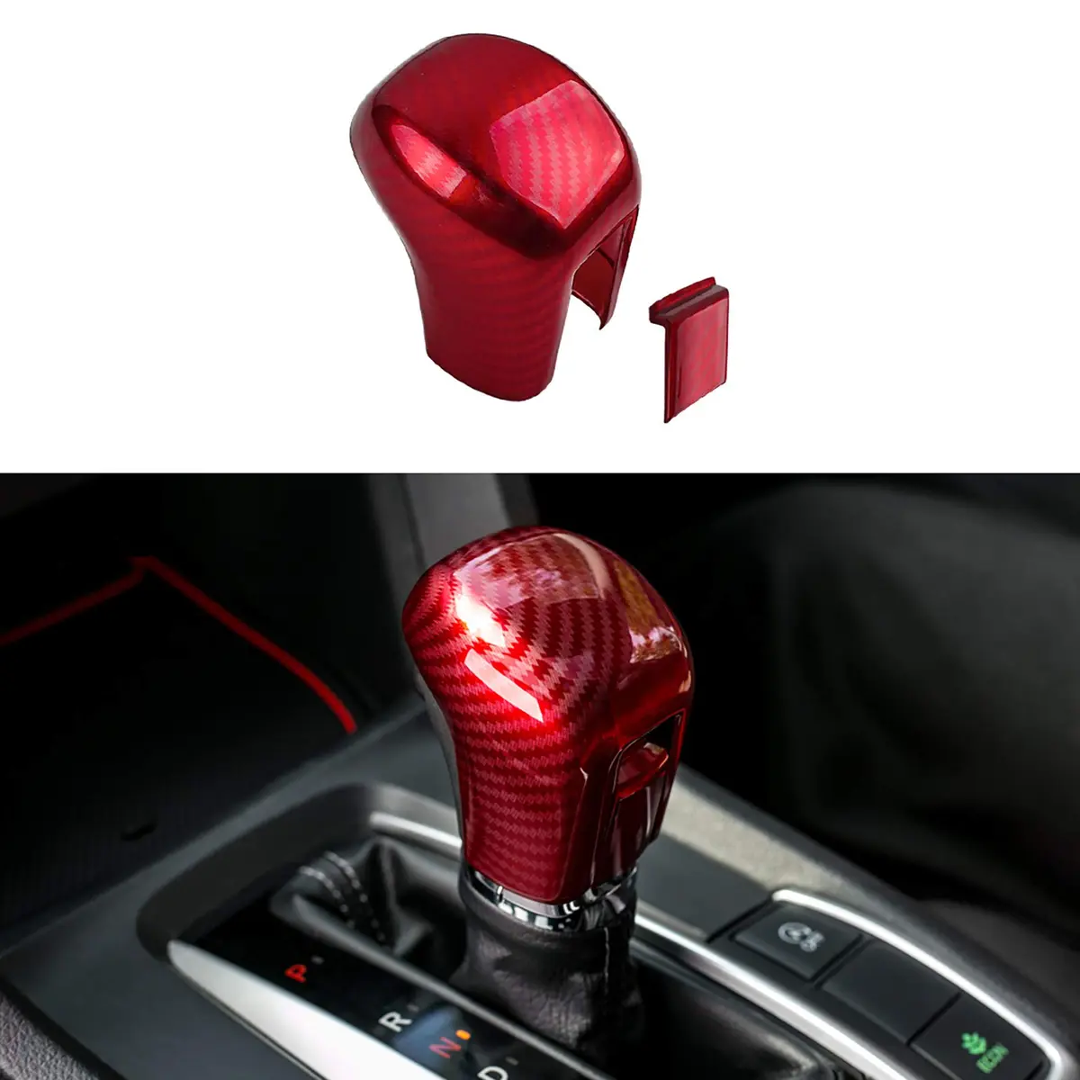 Thenice CVT Gear Shifting Knob Cover for Honda Civic 2016-2021 | Red Carbon Fiber Finish - main product image