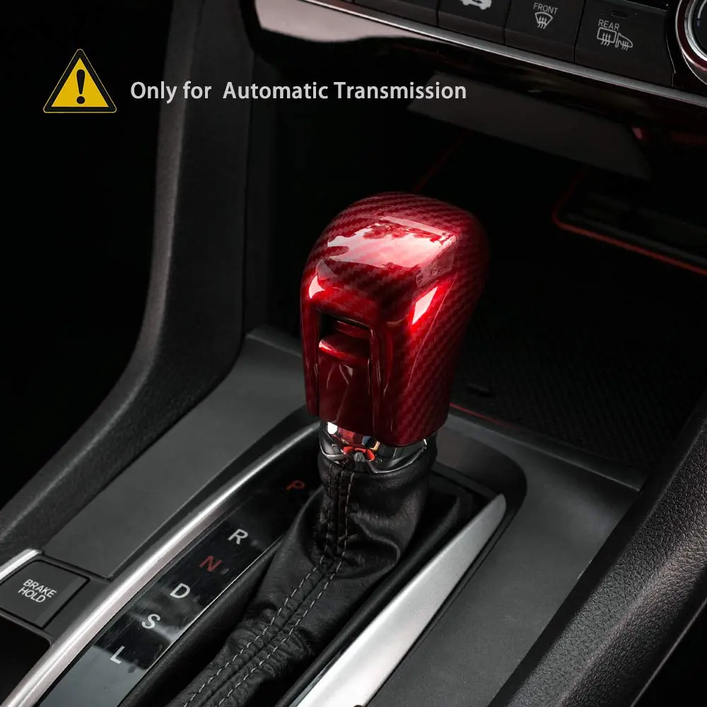 Thenice CVT Gear Shifting Knob Cover for Honda Civic 2016-2021 | Red Carbon Fiber Finish - view 5