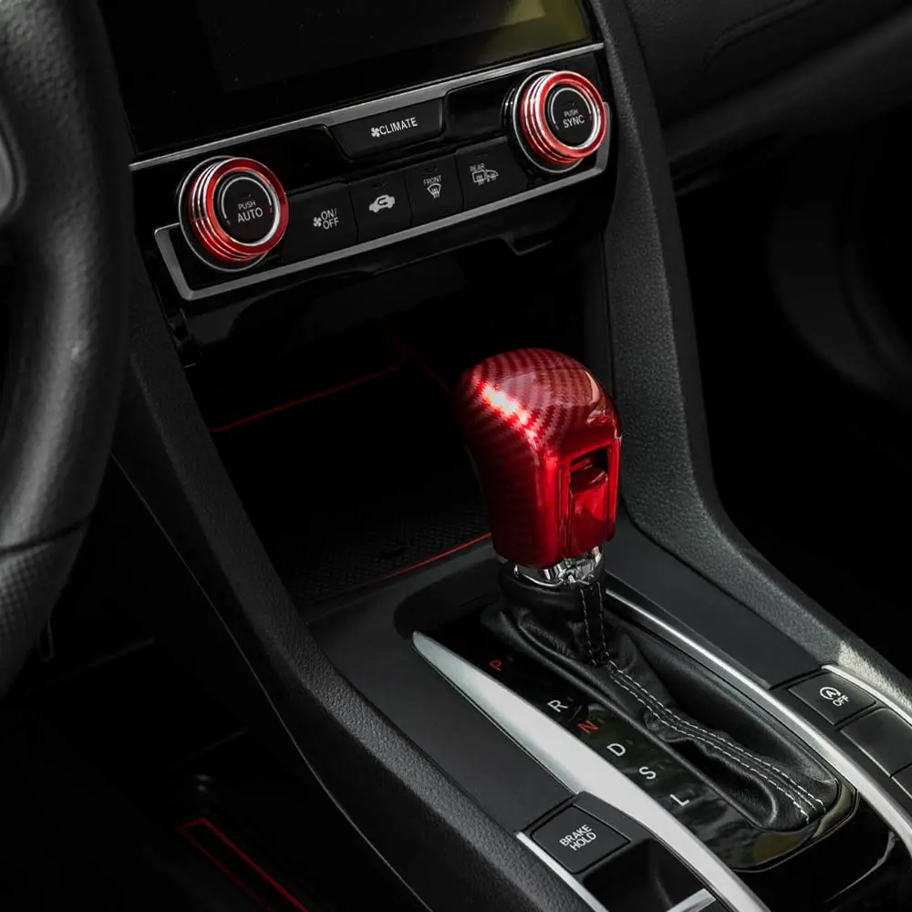 Thenice CVT Gear Shifting Knob Cover for Honda Civic 2016-2021 | Red Carbon Fiber Finish - view 6
