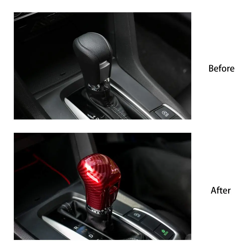 Thenice CVT Gear Shifting Knob Cover for Honda Civic 2016-2021 | Red Carbon Fiber Finish - view 7