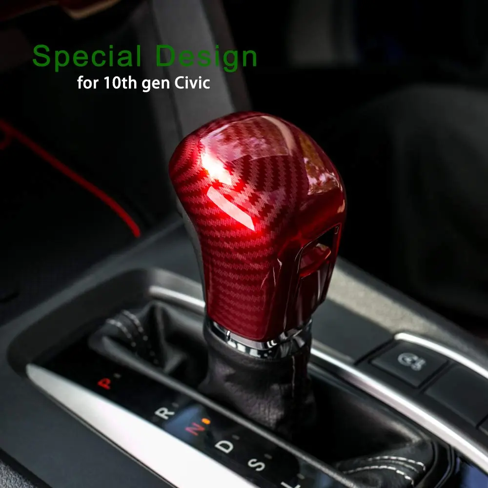 Thenice CVT Gear Shifting Knob Cover for Honda Civic 2016-2021 | Red Carbon Fiber Finish - view 4