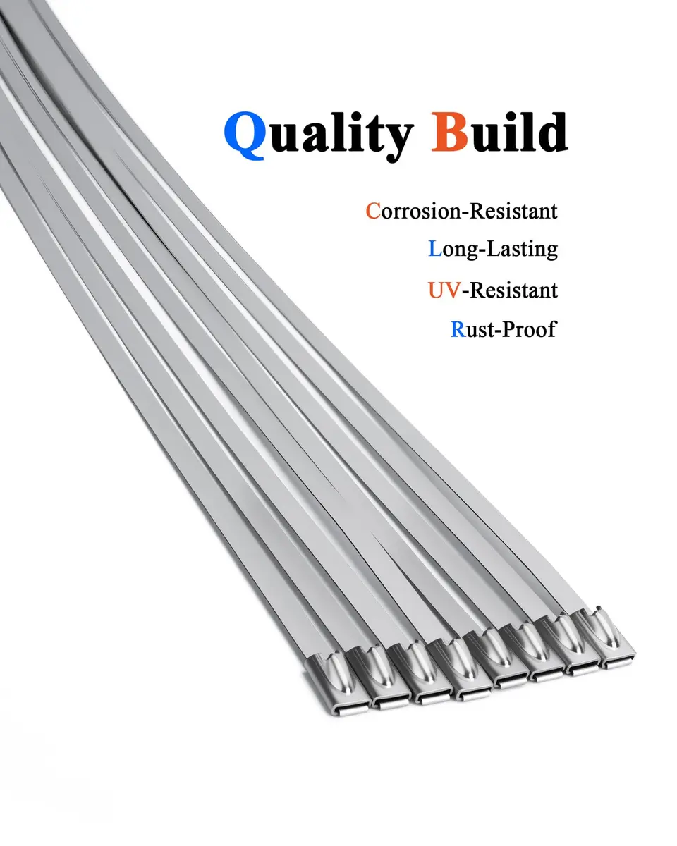 ZOOSUNX Metal Zip Ties 11.8 Inch | Heavy Duty Stainless Steel, 198 lbs Tensile Strength, Heat Resistant - for Auto & Industrial Use - view 3