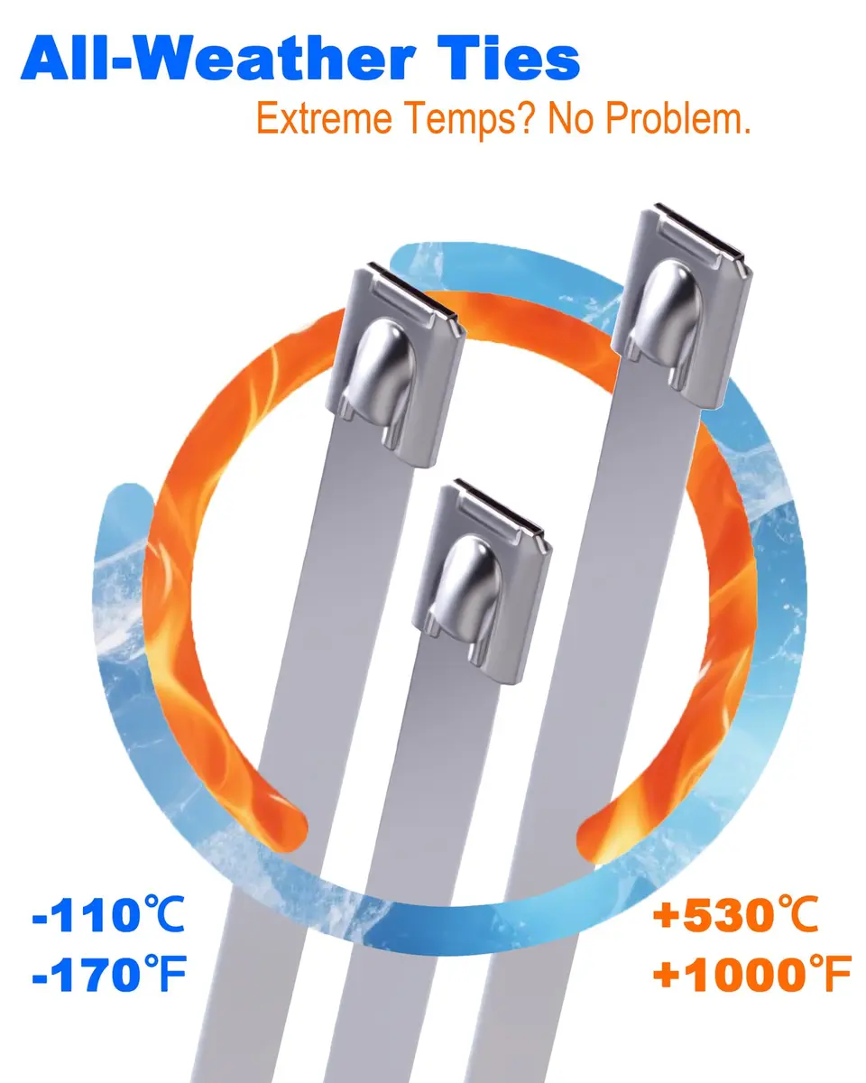ZOOSUNX Metal Zip Ties 11.8 Inch | Heavy Duty Stainless Steel, 198 lbs Tensile Strength, Heat Resistant - for Auto & Industrial Use - view 4