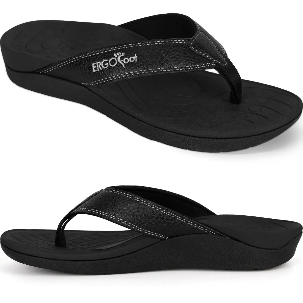 ERGOfoot Orthotic Flip Flops with Arch Support for Men Women Black 3cm (1.18in) Heel - main product image