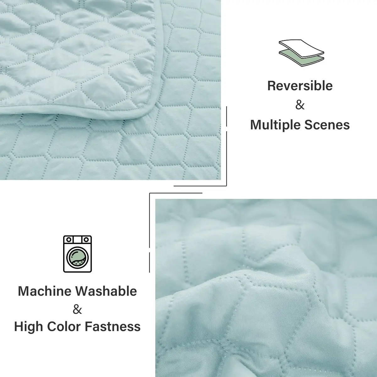 Exclusivo Mezcla Reversible Full Queen Quilt Bedding Set Light Blue | Lightweight Bedspreads with 2 Pillow Shams, Soft Microfiber, All Season Bed Coverlets for Bedroom Guest Room, 90x96 Inch - view 6