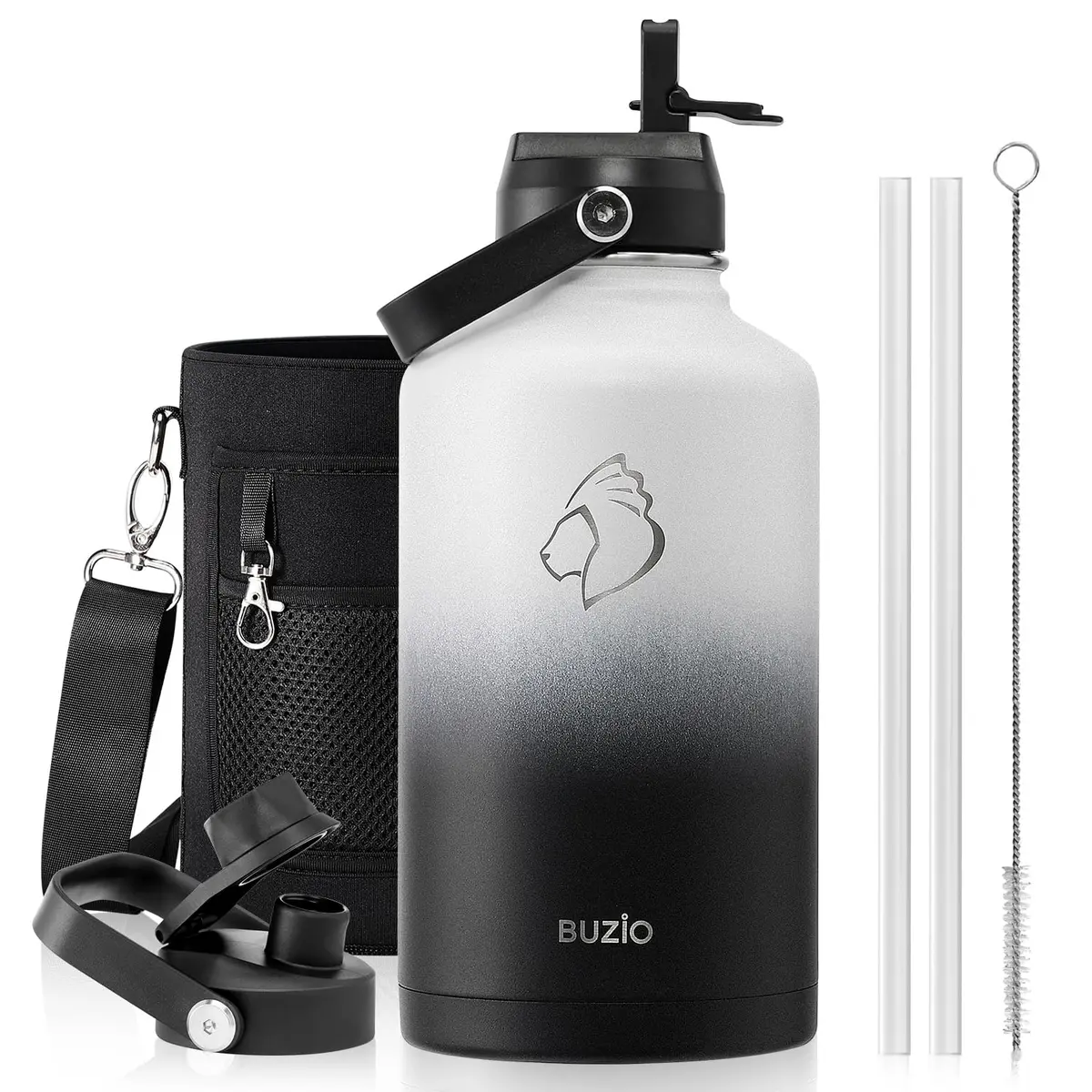 BUZIO 64 oz Insulated Stainless Steel Water Bottle with Dust-proof Lids | Keeps Cold 48H & Hot 24H | BPA-Free - main product image