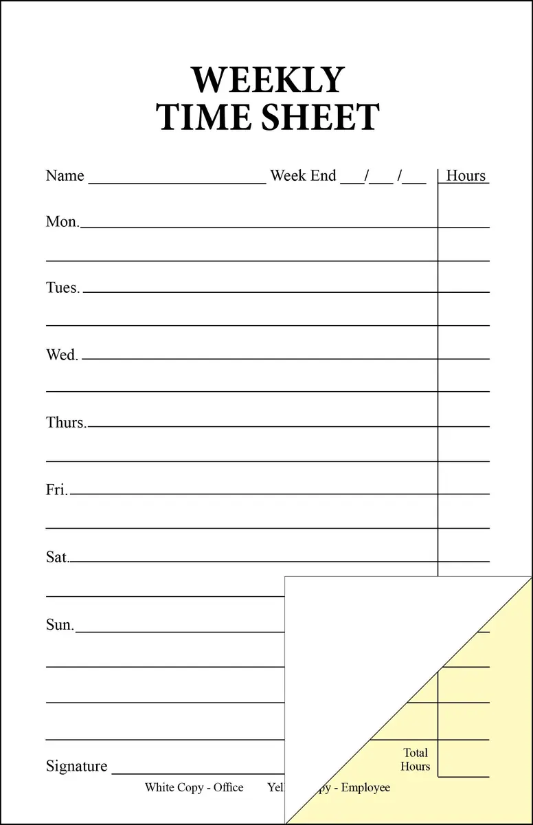 Becks Printing Weekly Time Sheets on 2 Part Carbonless Paper 5.5" x 8.5" | Employee Hours Tracking - main product image