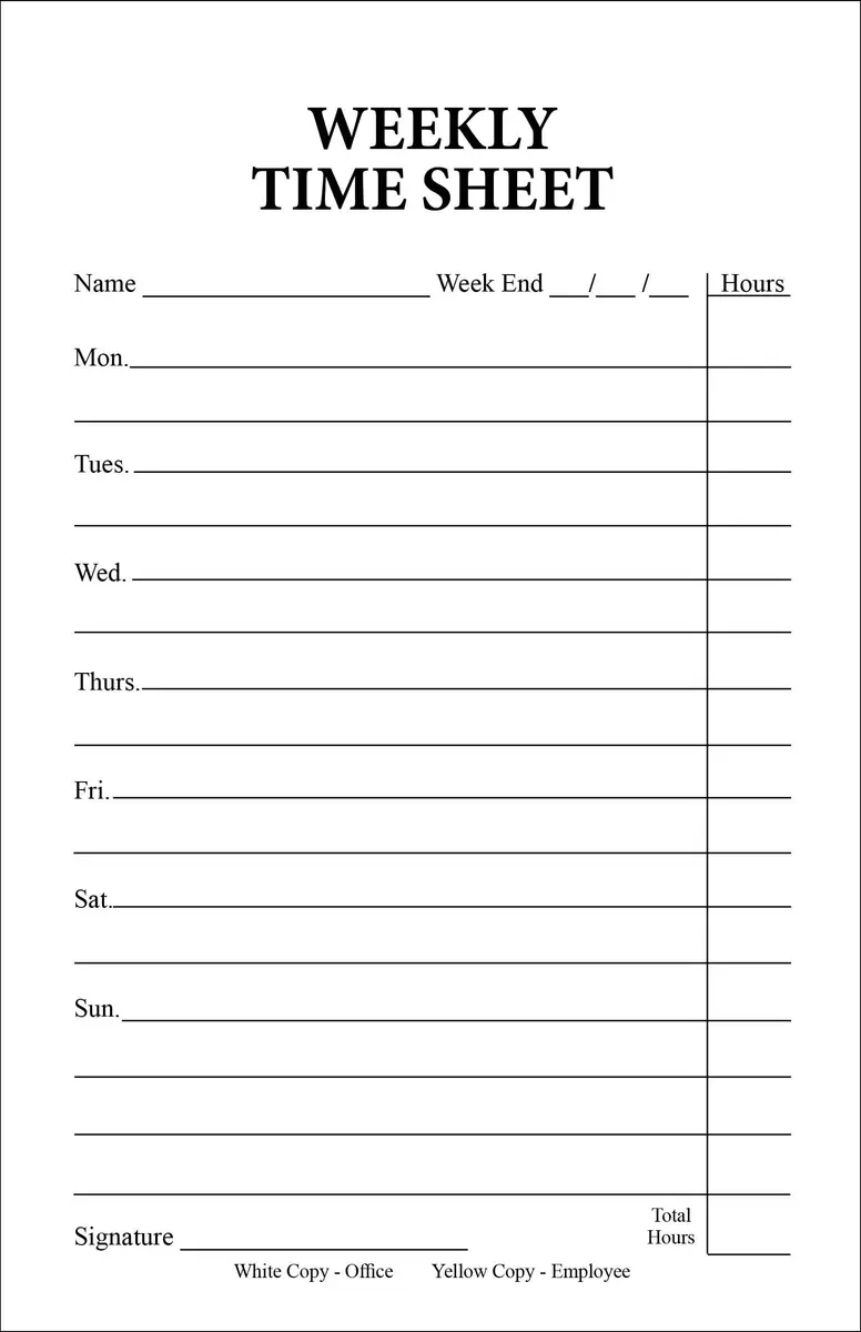 Becks Printing Weekly Time Sheets on 2 Part Carbonless Paper 5.5" x 8.5" | Employee Hours Tracking - view 2