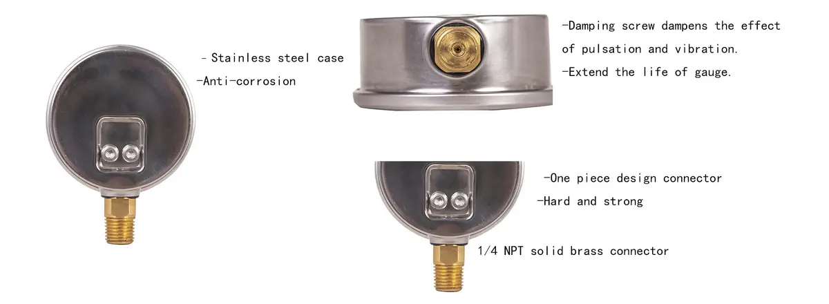JIVTO Pressure Gauge Glycerin Liquid Filled 2.5" | Precise & Durable for Industrial Use - view 7