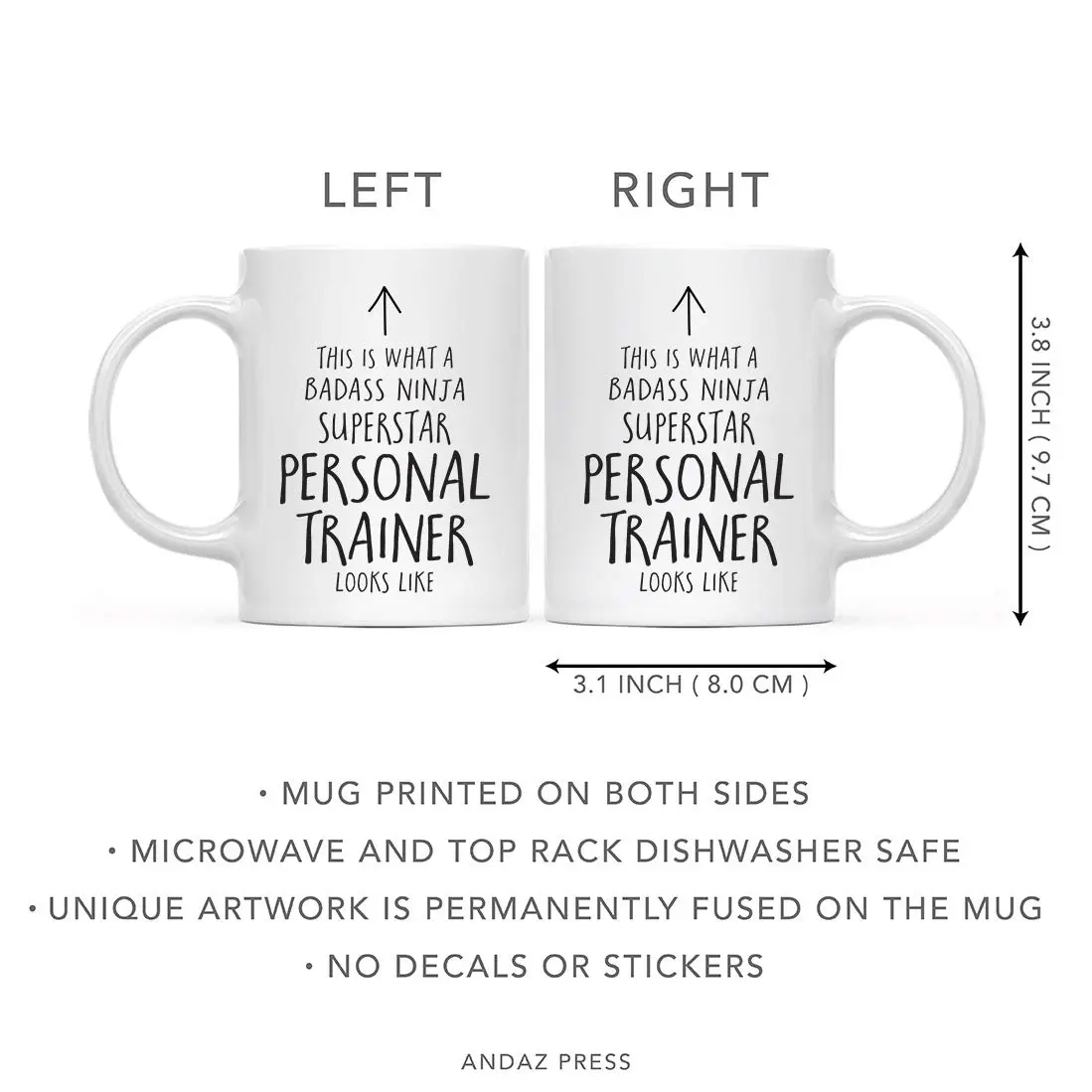 Andaz Press Badass Ninja Superstar Personal Trainer Mug 11oz (325ml) | Funny Ceramic Coffee Tea Cup - view 5
