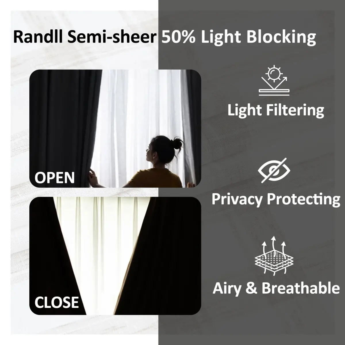 Randall Buffalo Check Semi-Sheer Curtain Panels 241 cm (95") | Farmhouse Style Light Filtering - view 2