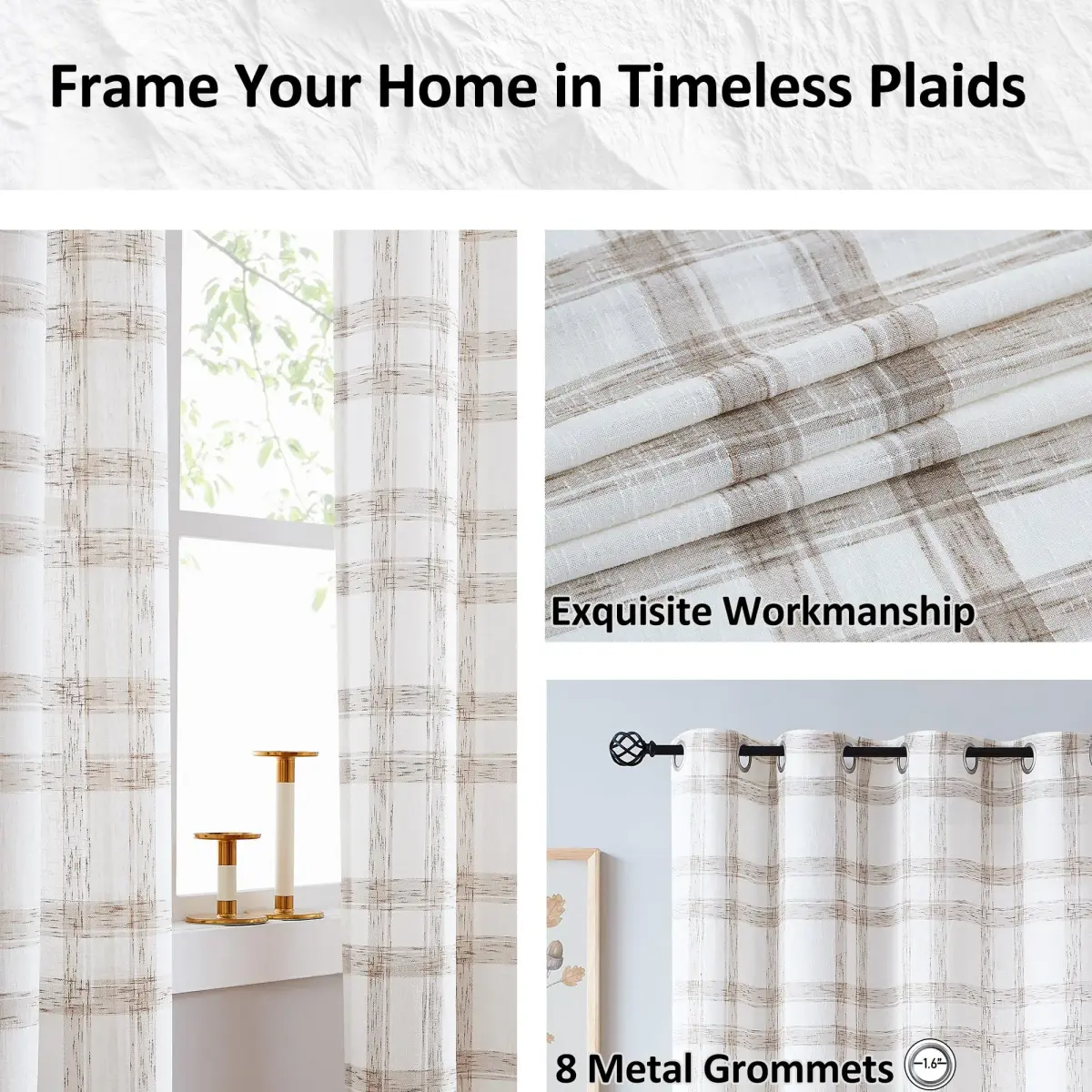 Randall Buffalo Check Semi-Sheer Curtain Panels 241 cm (95") | Farmhouse Style Light Filtering - view 3