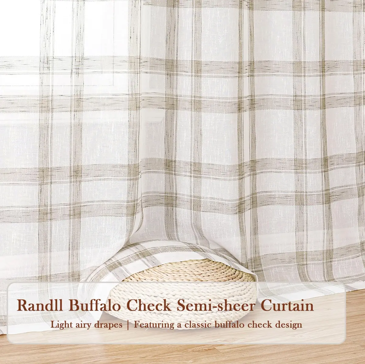 Randall Buffalo Check Semi-Sheer Curtain Panels 241 cm (95") | Farmhouse Style Light Filtering - view 4