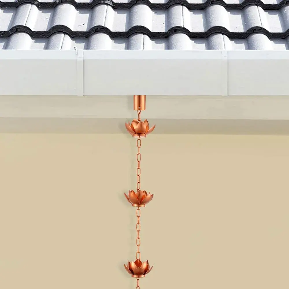 Oak Leaf Lotus Rain Chain 2.59m (8.5ft) with Adapter | Copper Powder Coated Decorative Gutter Downspout Alternative - view 5