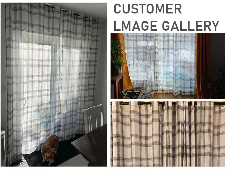 Randall Buffalo Check Semi-Sheer Curtain Panels Black & White 137cm (54") | Farmhouse Style Light Filtering Drapes - view 5