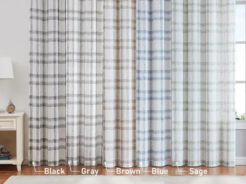 Randall Buffalo Check Semi-Sheer Curtain Panels Black & White 137cm (54") | Farmhouse Style Light Filtering Drapes - view 7