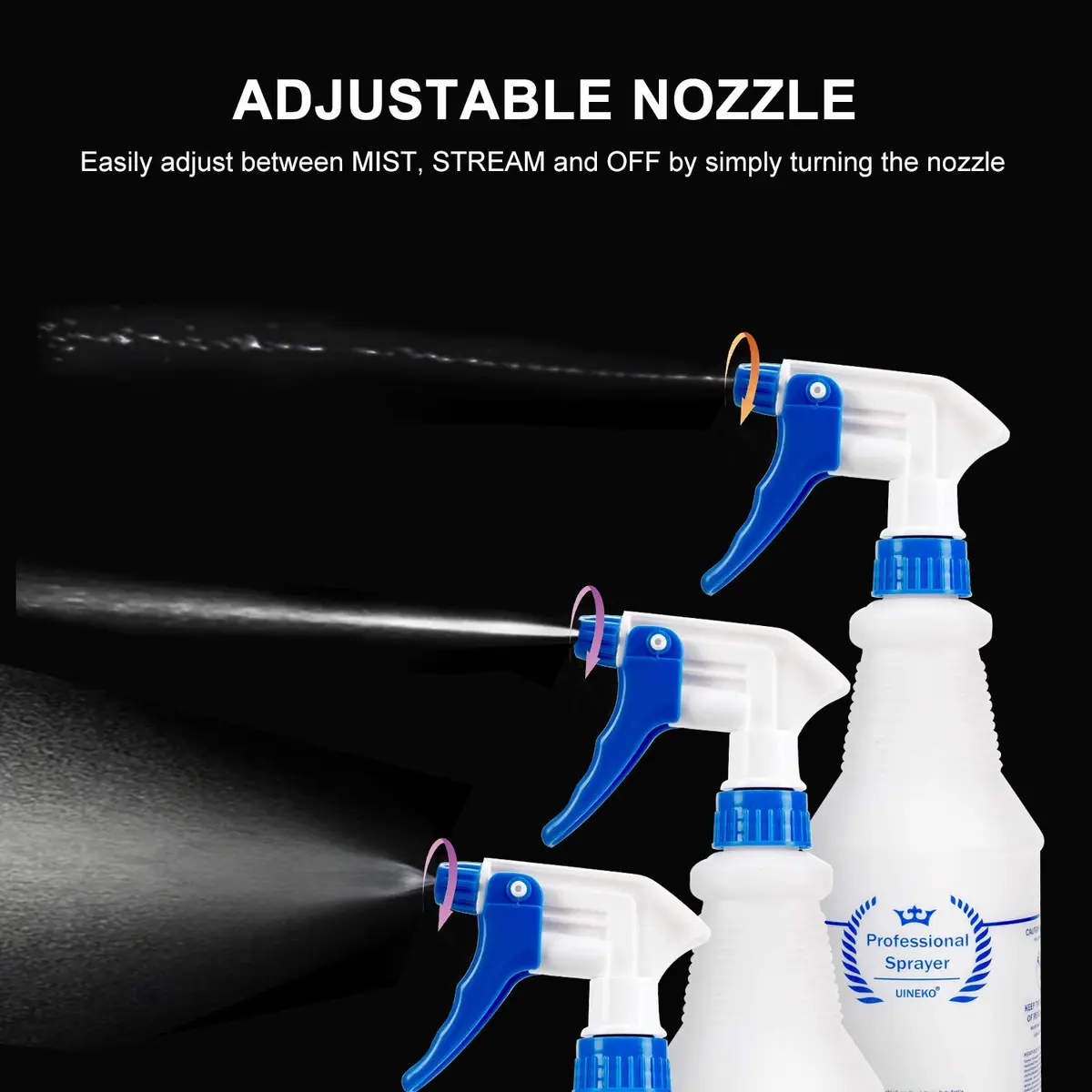 Uineko Plastic Spray Bottles 2 Pack, 32 Oz | Heavy Duty, Leak-Proof, Adjustable Nozzle - view 4