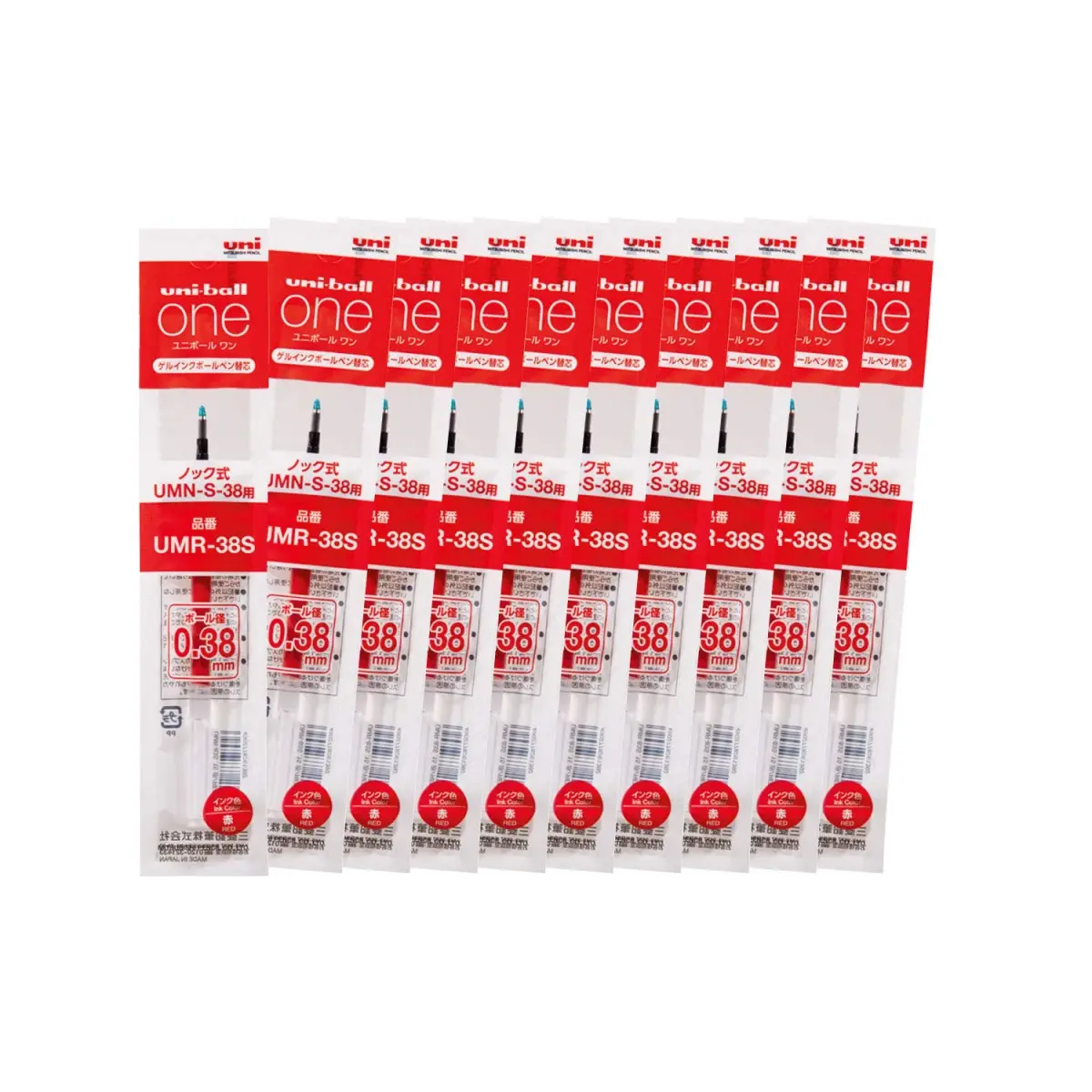 Mitsubishi Pencil Uni-ball One Gel Pen Refills 0.38mm Red (10-Pack, 42g) | Smooth Ink Flow for Crisp Writing - main product image