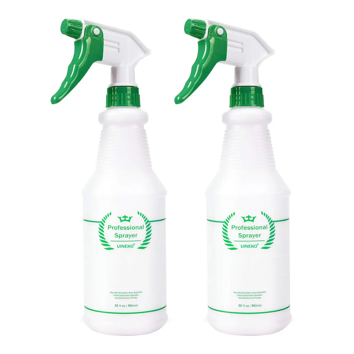 Uineko Heavy Duty Plastic Spray Bottles 2 Pack, 32 Oz | Adjustable Nozzle, Leak-Proof, Chemical Resistant, for Home & Garden - main product image