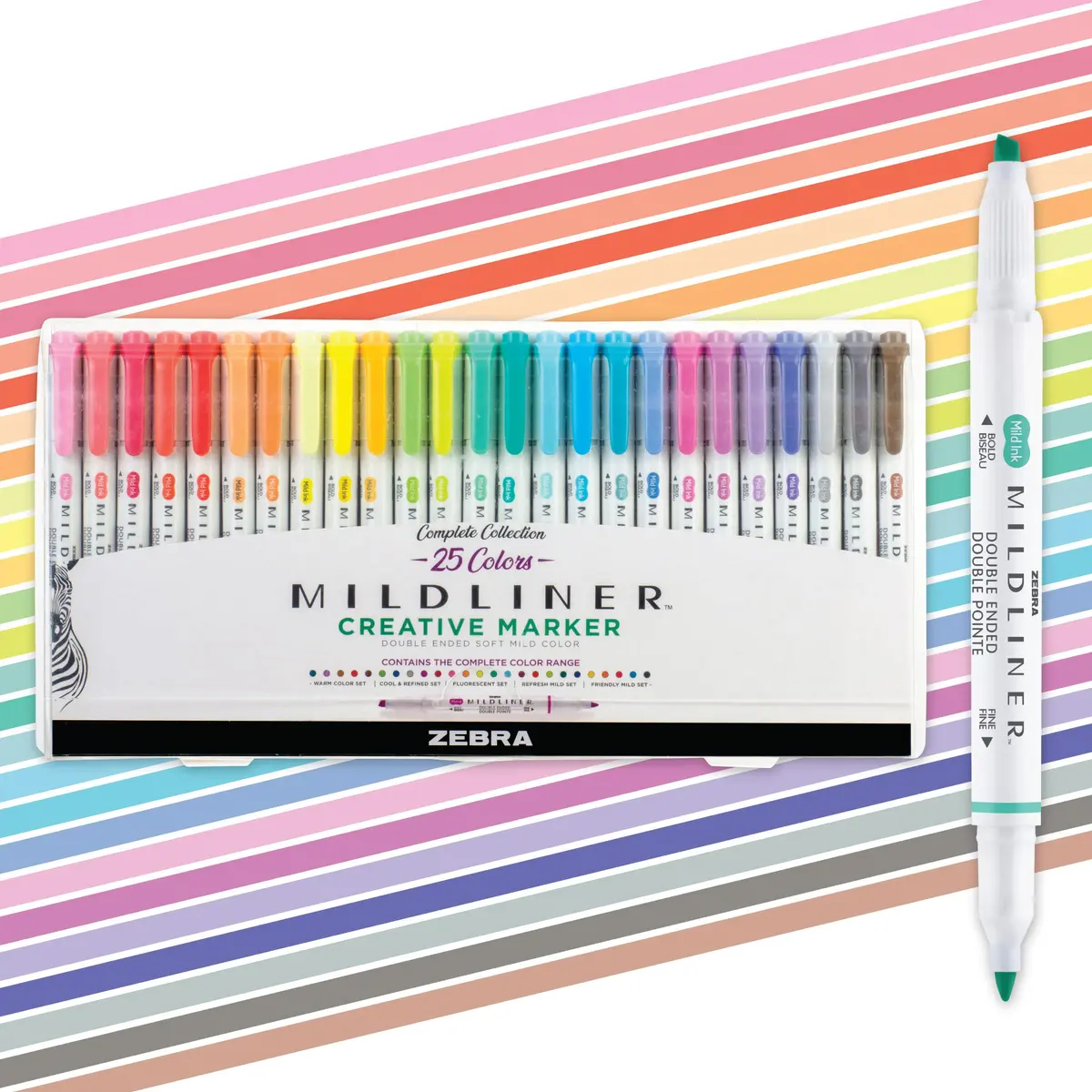Zebra Pen Mildliner Assorted Colors Dual Tip Highlighter Set | 25-Pack, 1mm-4mm - main product image