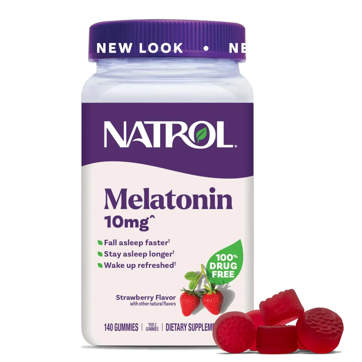 Natrol Melatonin 10 mg Gummies, Sleep Support for Adults, 140 Count | Strawberry Flavor, Vegetarian, Non-Habit Forming - main product image