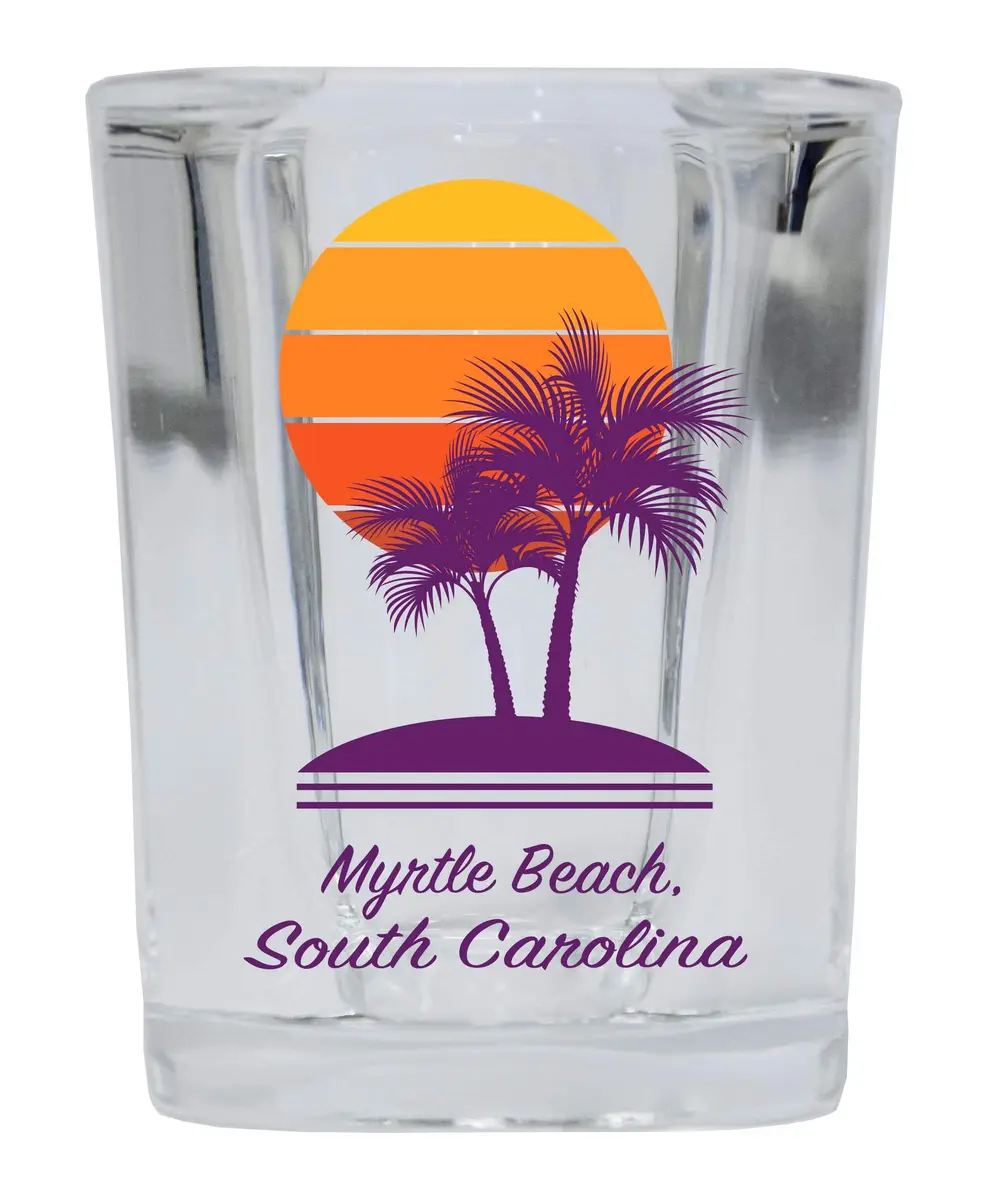 R and R Imports Myrtle Beach Souvenir Shot Glass 2oz | Colorful Palm Design, Square Base - main product image