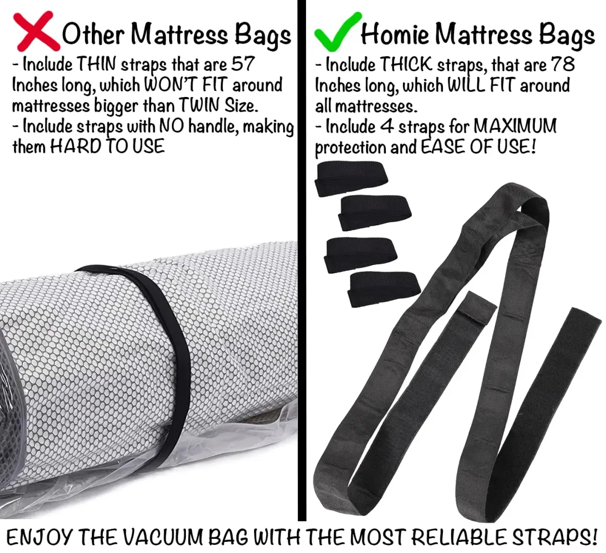 Homie Mattress Vacuum Bag for Moving, Twin/Twin-XL, Clear | Reusable Compression Storage for Returns - view 6
