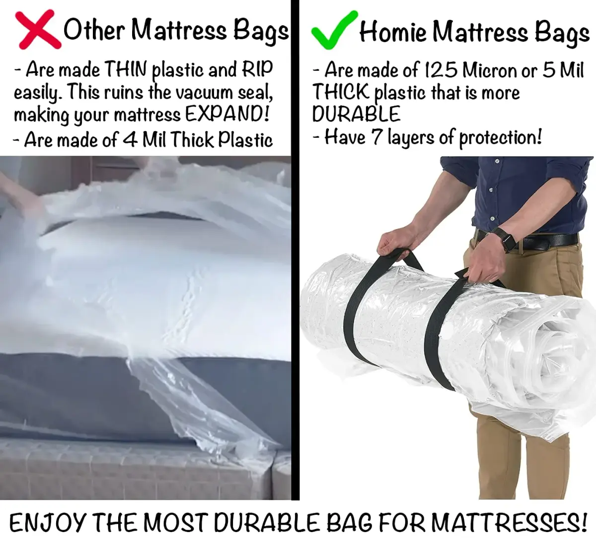 Homie Mattress Vacuum Bag for Moving, Vacuum Seal Mattress Bag Queen/Full/Full-XL | Reusable Compression Storage - view 5