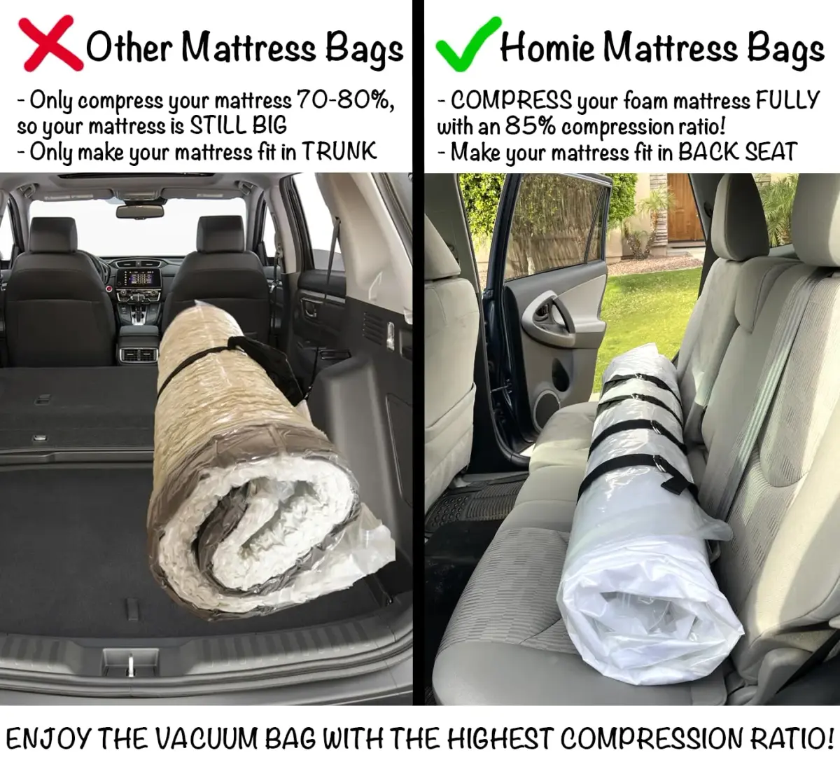 Homie Mattress Vacuum Bag for Moving, Vacuum Seal Mattress Bag Queen/Full/Full-XL | Reusable Compression Storage - view 3