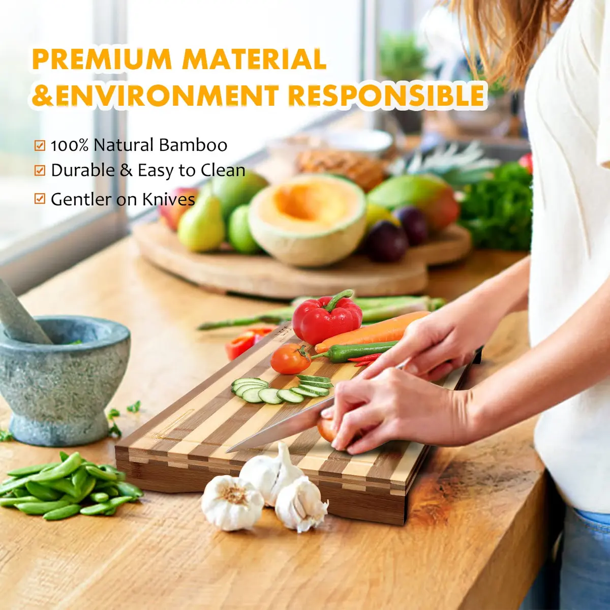 Lynicon Bamboo Stovetop Cover & Countertop Cutting Board 21.3"L x 11.4"W | Adjustable Legs for RV & Kitchen - view 2