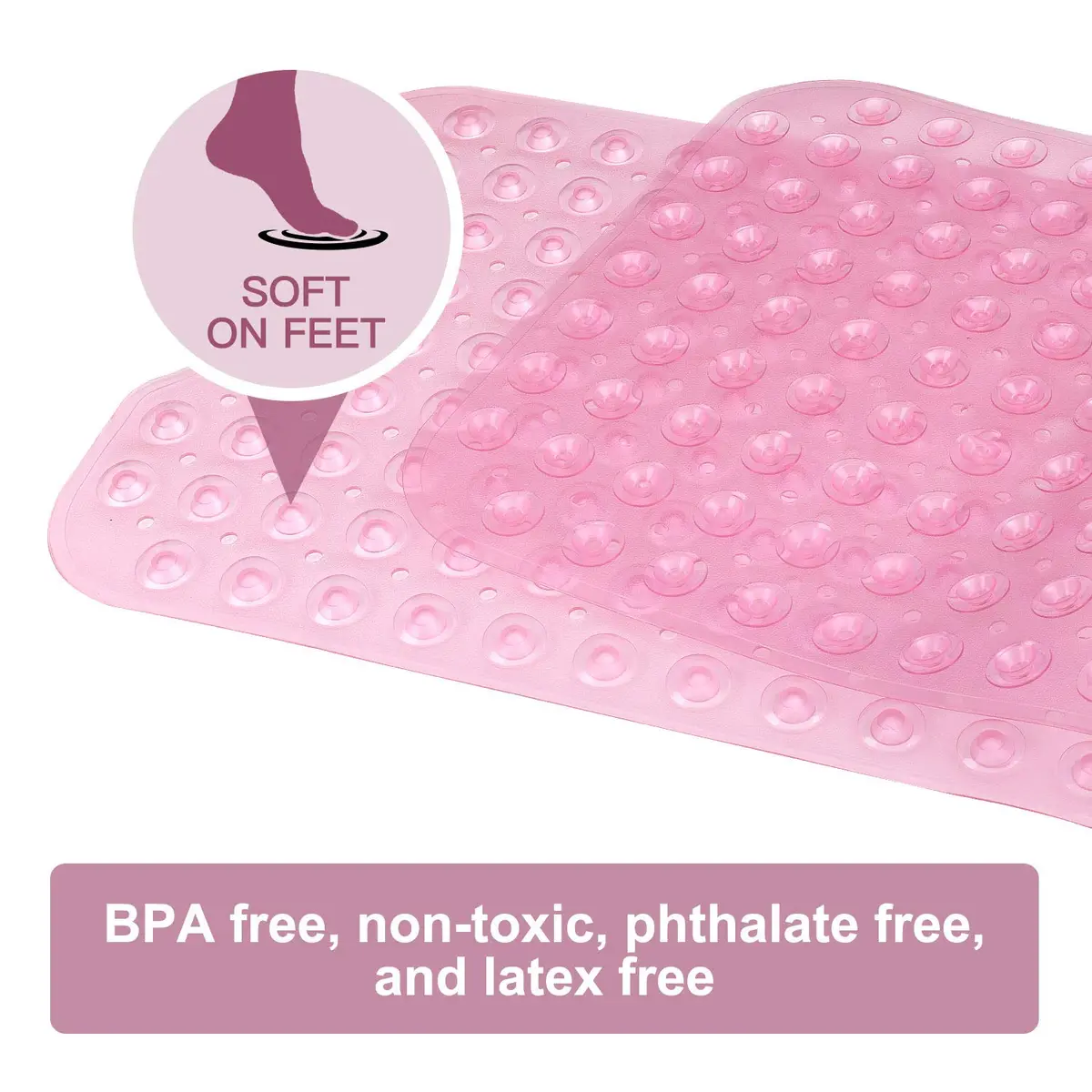 YINENN Bath and Shower Safety Mats 40x16 inch | Non Slip with Suction Cups for Bathroom, Extra Large, Machine Washable, Light Pink - view 4