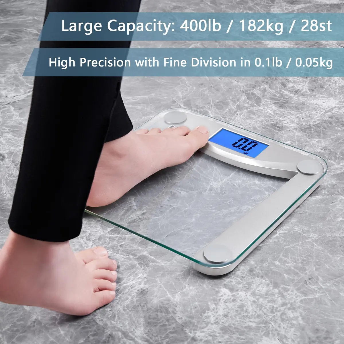 Vitafit Digital Bathroom Scale 11x11 in | 0.1lb Accuracy, 400lb Capacity, Tempered Glass - view 4