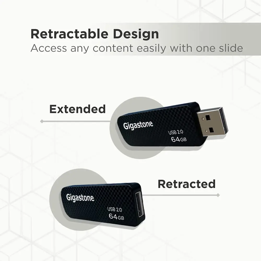 Gigastone V30 64GB USB 2.0 Flash Drive 5-Pack | Retractable, Durable & Reliable Performance - view 3