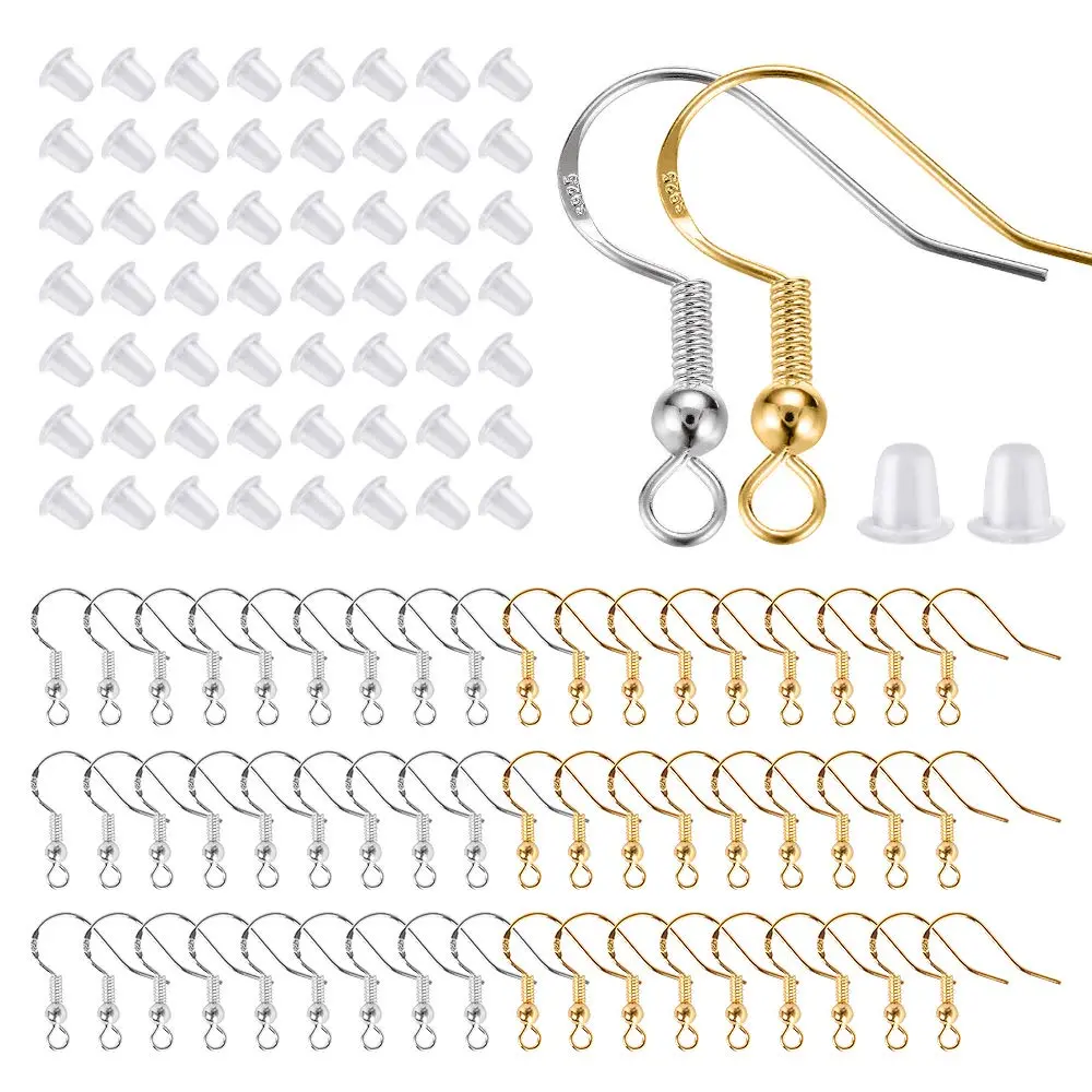 Lhedon Jewelry Finding Kit 200 pcs/100 pairs | Hypoallergenic Sterling Silver & Gold Earring Hooks for DIY Jewelry - main product image