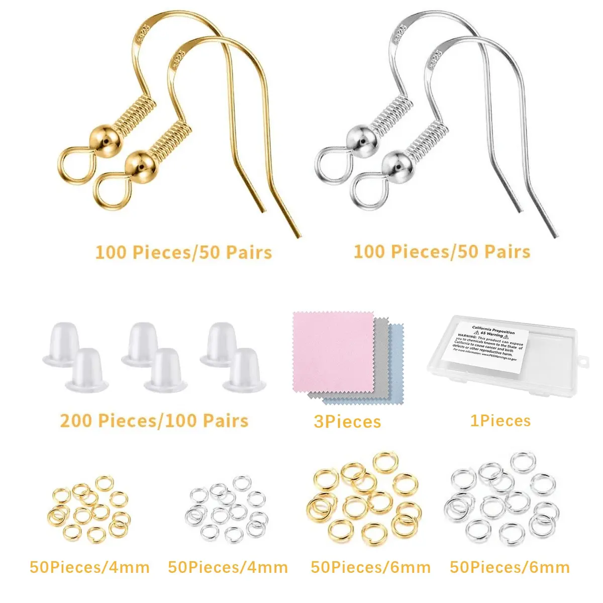 Lhedon Jewelry Finding Kit 200 pcs/100 pairs | Hypoallergenic Sterling Silver & Gold Earring Hooks for DIY Jewelry - view 3