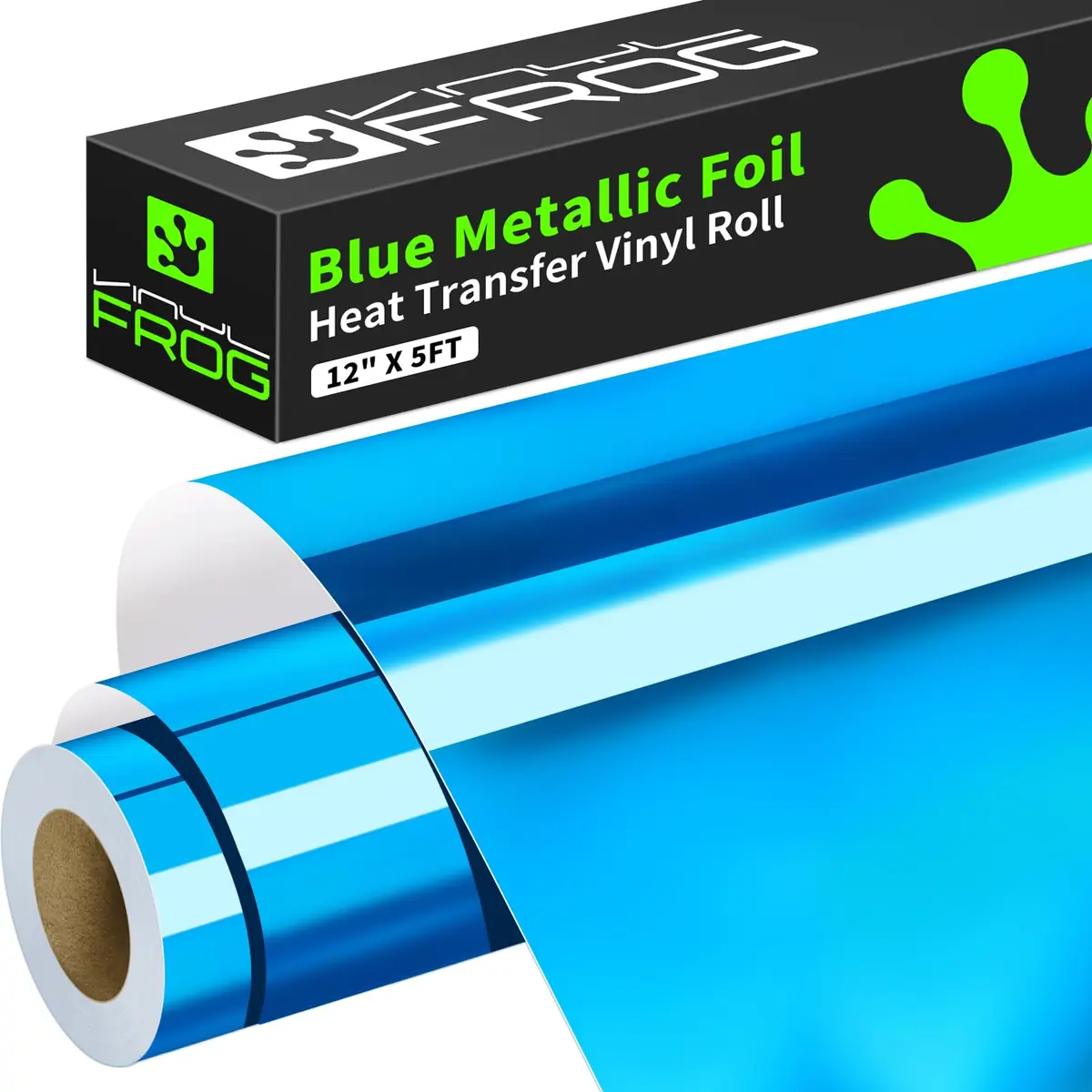 VINYL FROG Blue Metallic Foil Heat Transfer Vinyl 12" x5ft | Chrome Iron-on HTV for T-Shirts - main product image