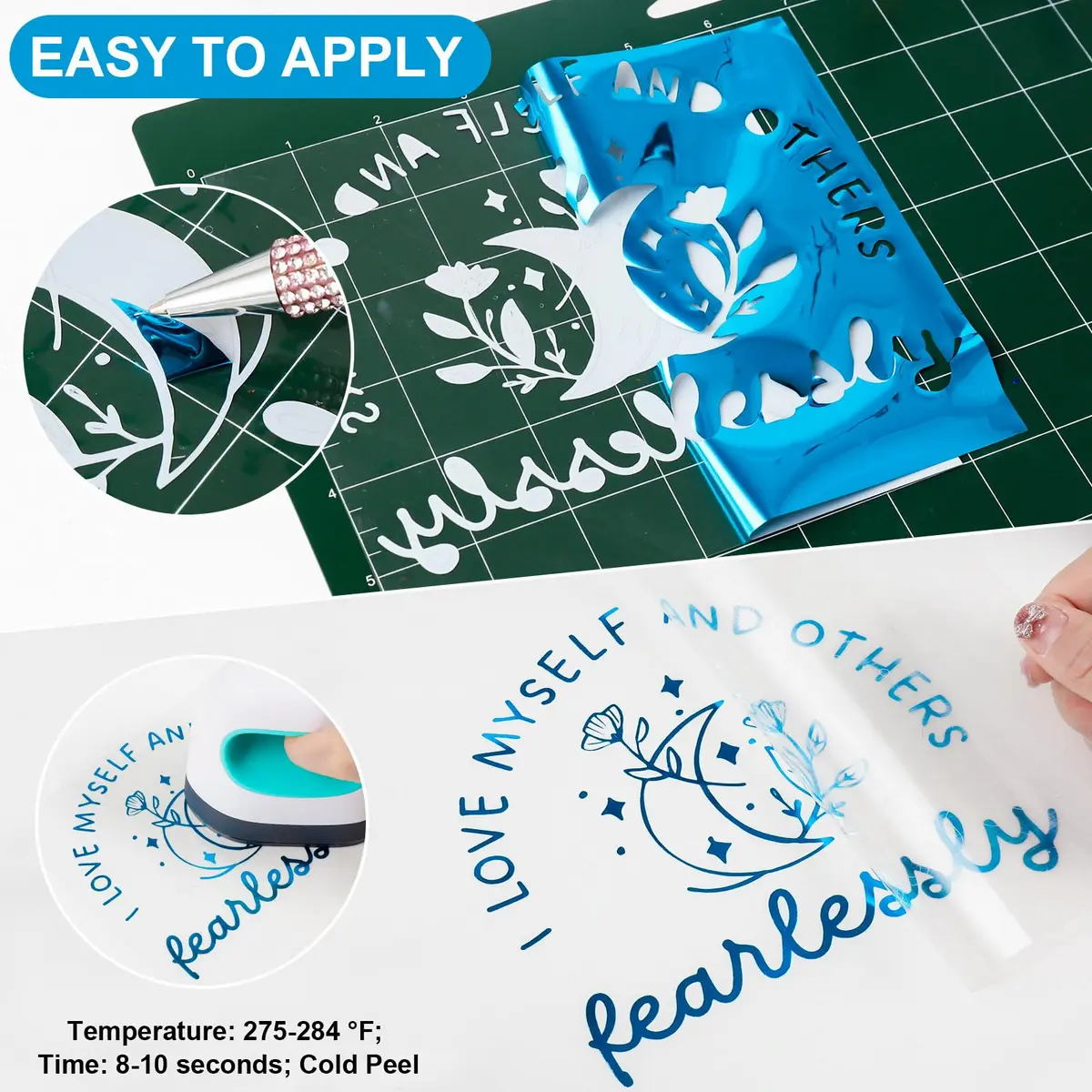 VINYL FROG Blue Metallic Foil Heat Transfer Vinyl 12" x5ft | Chrome Iron-on HTV for T-Shirts - view 3